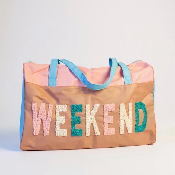 Weekender Travel Overnight Chenille Patch Duffle Bag New - Picture 1 of 8